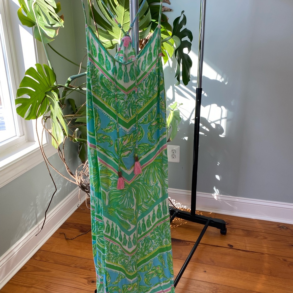 Lilly Pulitzer Green and Pink Maxi Dress